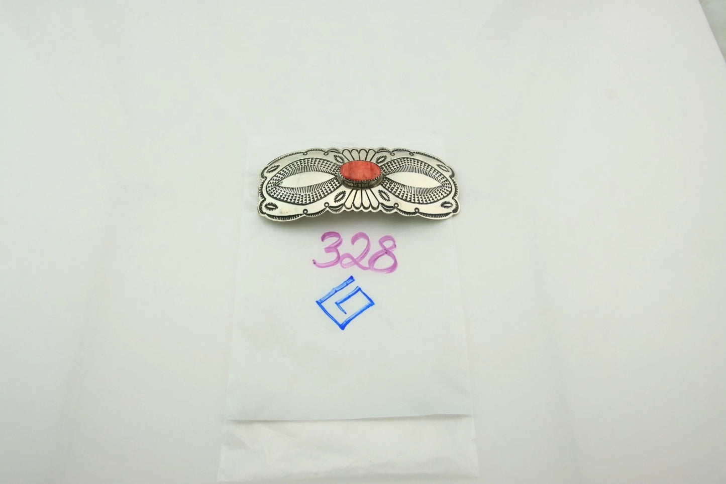 Navajo Barrette Sterling Silver Natural Spiney Oyster Vintage Hand Stamped 3.75