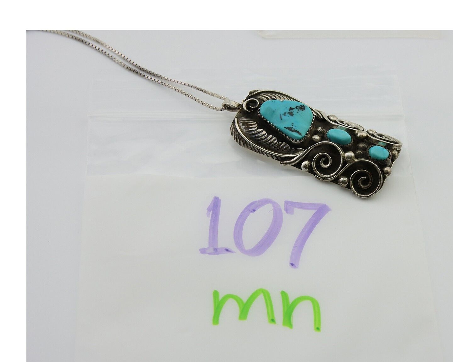 Navajo Necklace 925 Silver Natural Turquoise Native American Artist C.80's