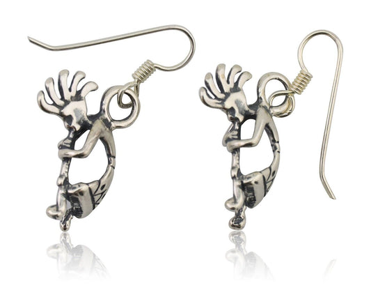 Navajo Kokopelli Dangle Earrings 925 Silver Native American Artist C.80's
