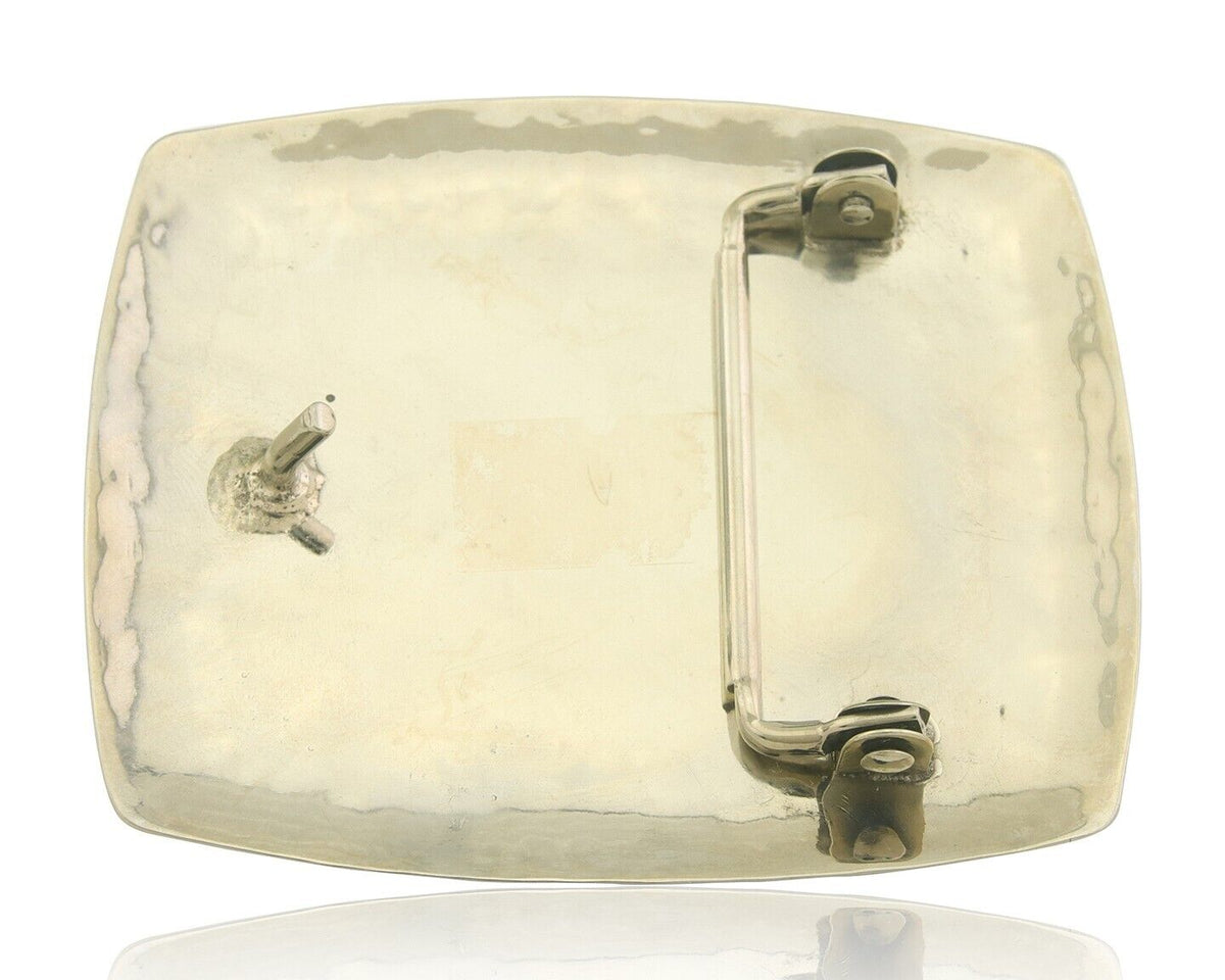 Navajo Belt Buckle .999 Nickel Agate Native Artist Handmade 2.5 x 3.0 in C.80s