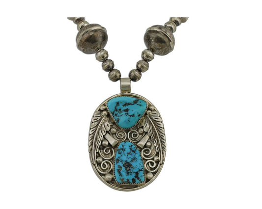Navajo Reversable Inlay Necklace 925 Silver Turquoise & Coral Signed SD C.80's