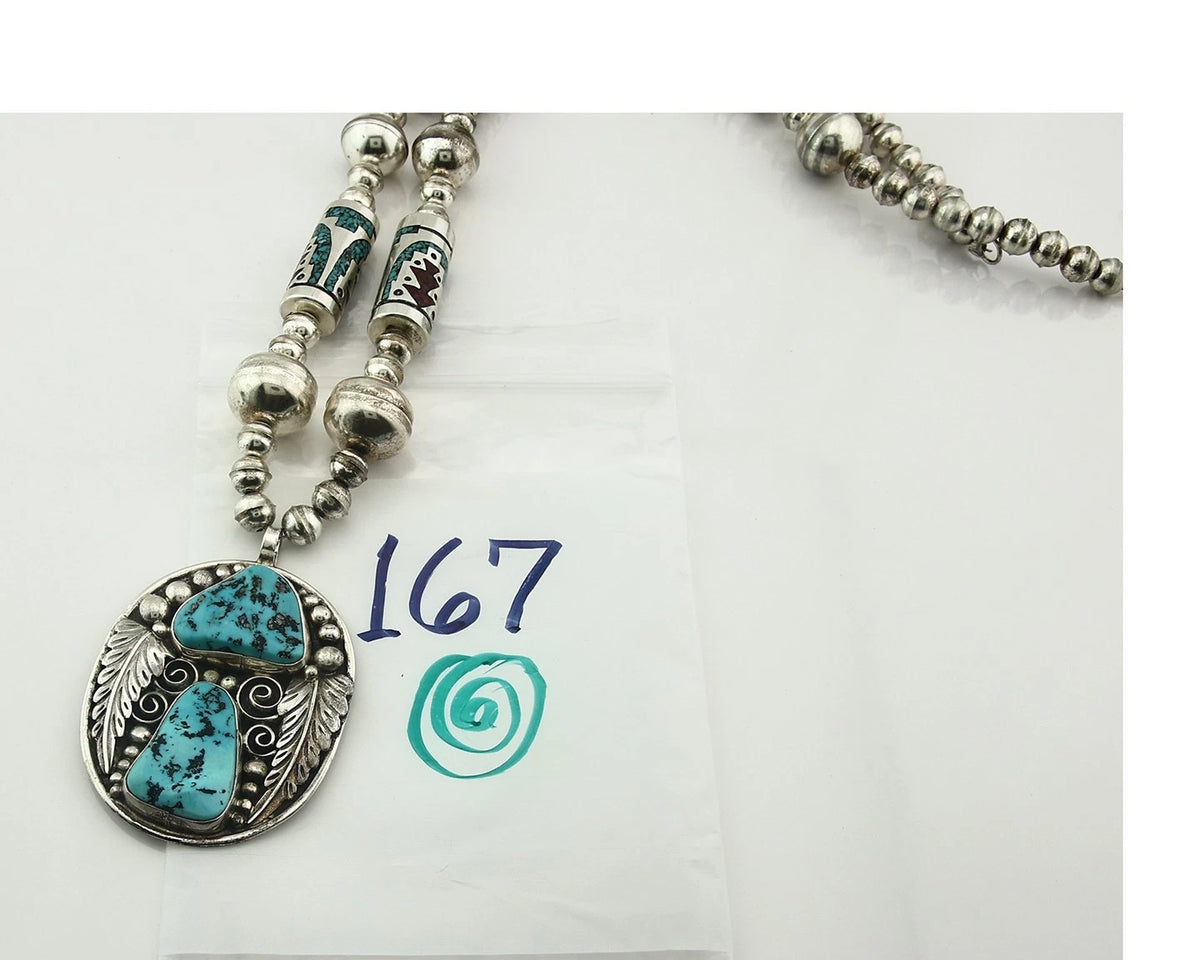 Navajo Necklace Natural Gemstones Vintage Signed William Singer C.80's Handmade