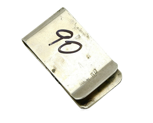 Navajo Money Clip .925 Silver & Nickle Hand Stamped Artist RB C.80's-90's