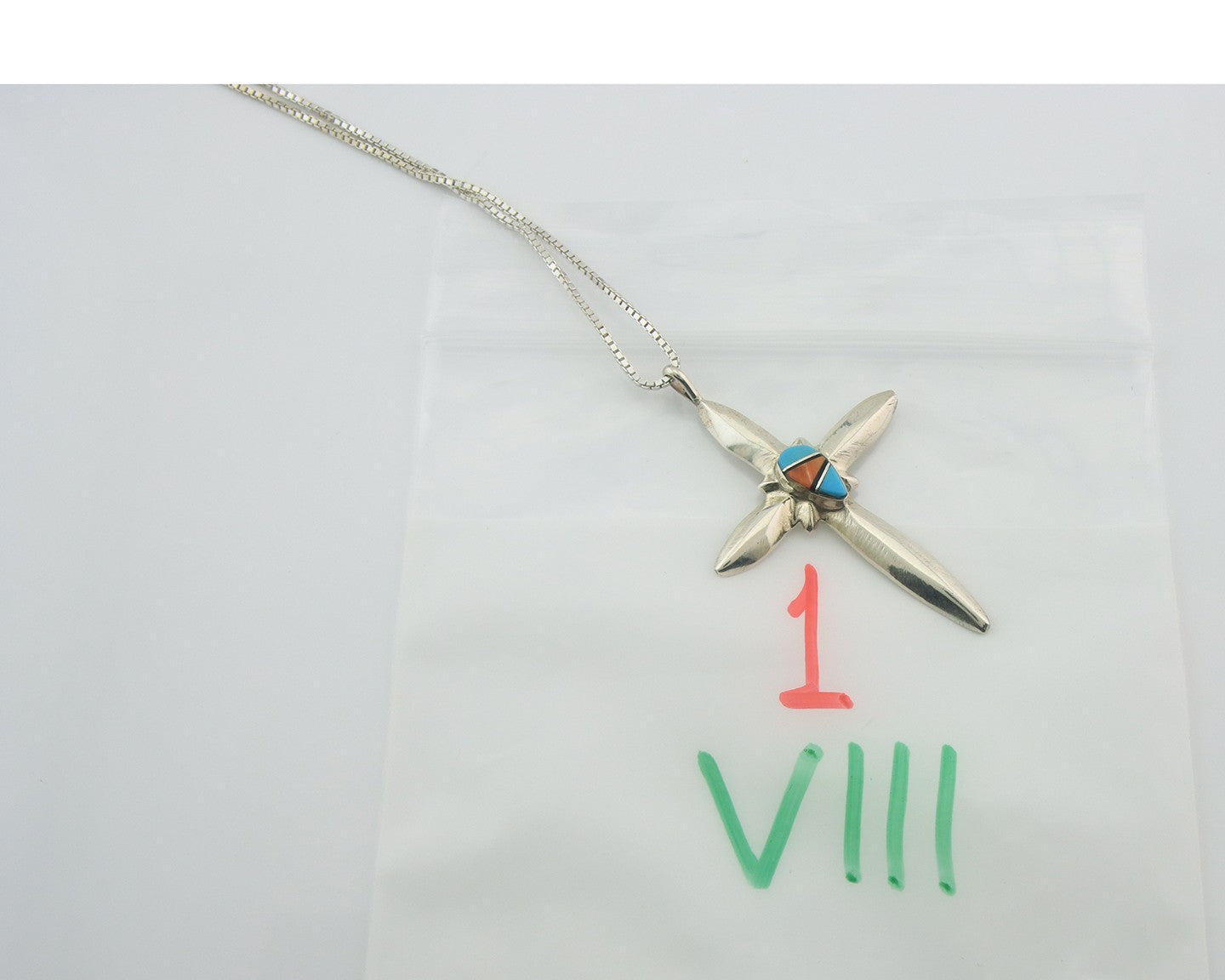 Navajo Cross Necklace Sterling Silver Authentic Natural Gemstones Signed M