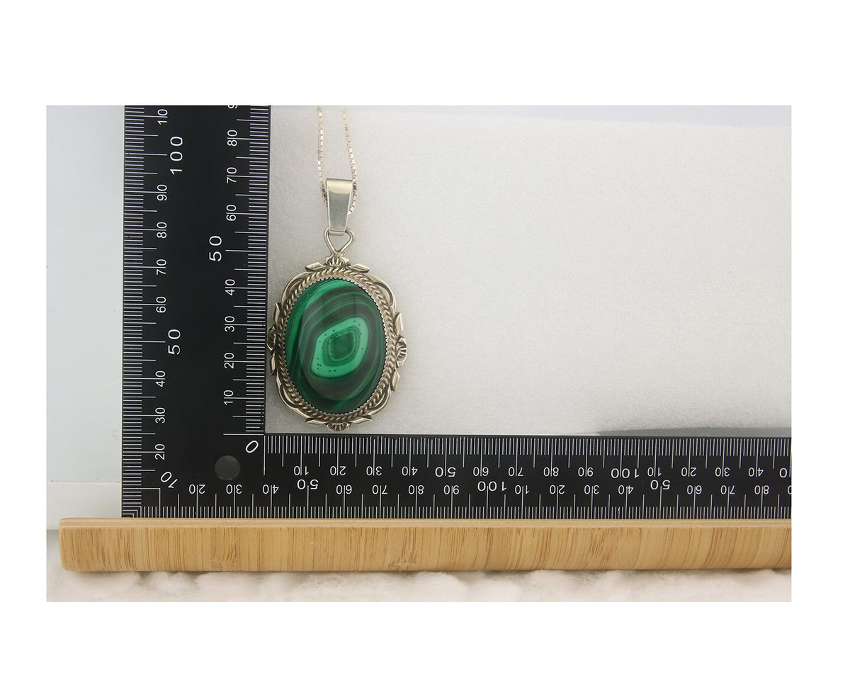 Navajo Sterling Silver Necklace Malachite Authentic Vintage Signed TALHAT