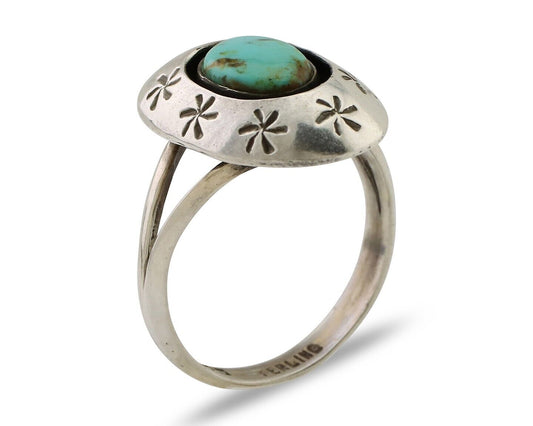Navajo Ring 925 Silver Kingman Turquoise Native American Artist C.80's