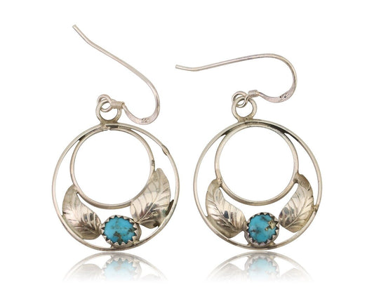 Navajo Handmade Dangle Earrings 925 Silver Blue Turquoise Native Artist C.80's