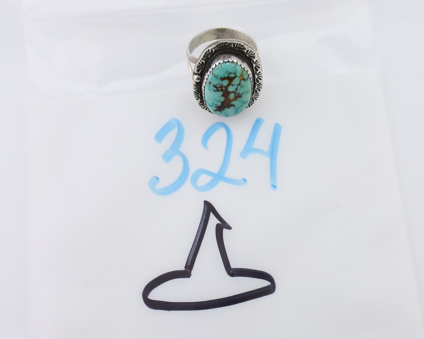 Navajo Ring 925 Silver Spiderweb Turquoise Signed DDIE C.80's
