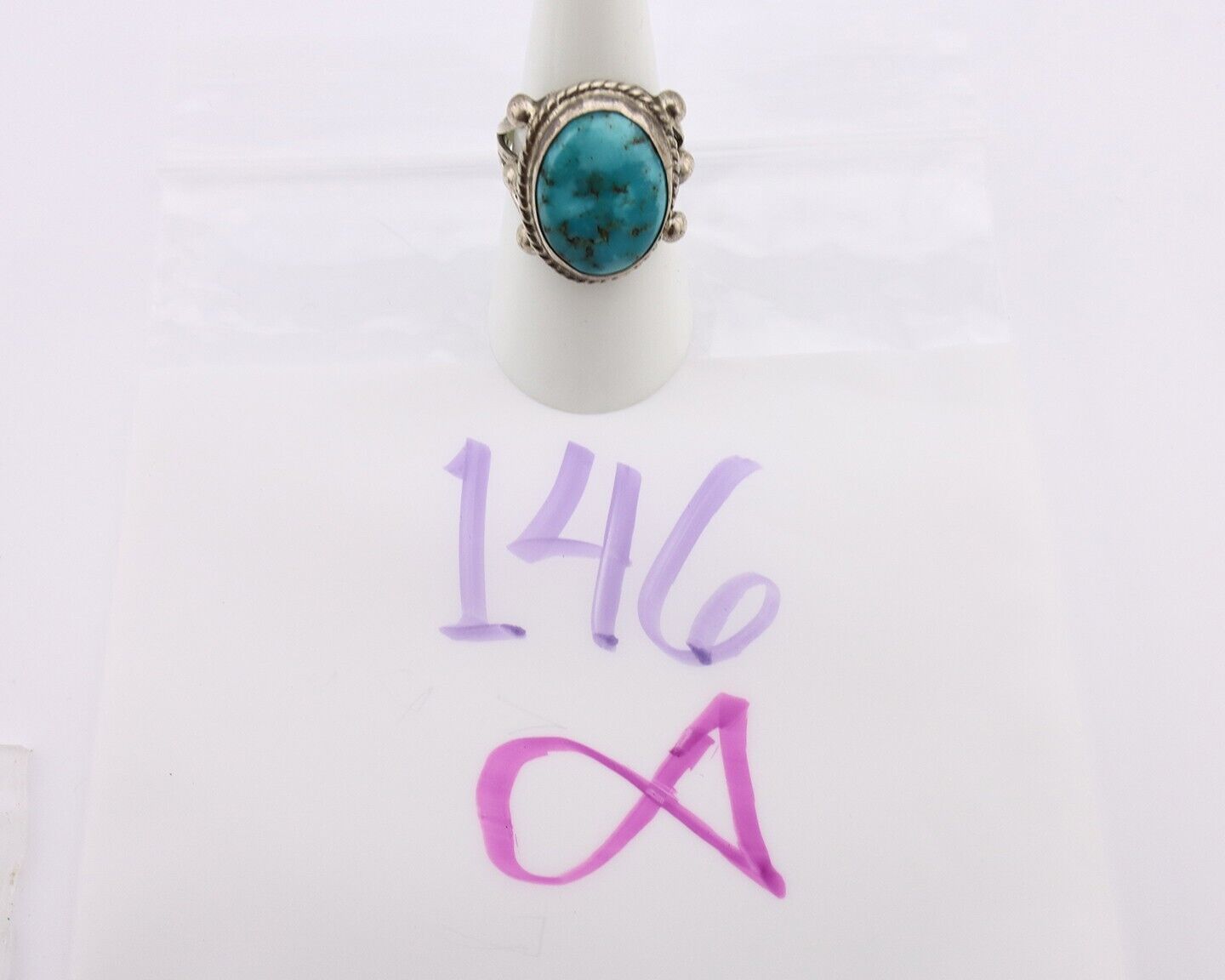 Navajo Ring 925 Silver Blue Turquoise & Pyrite Native American Artist C.80's