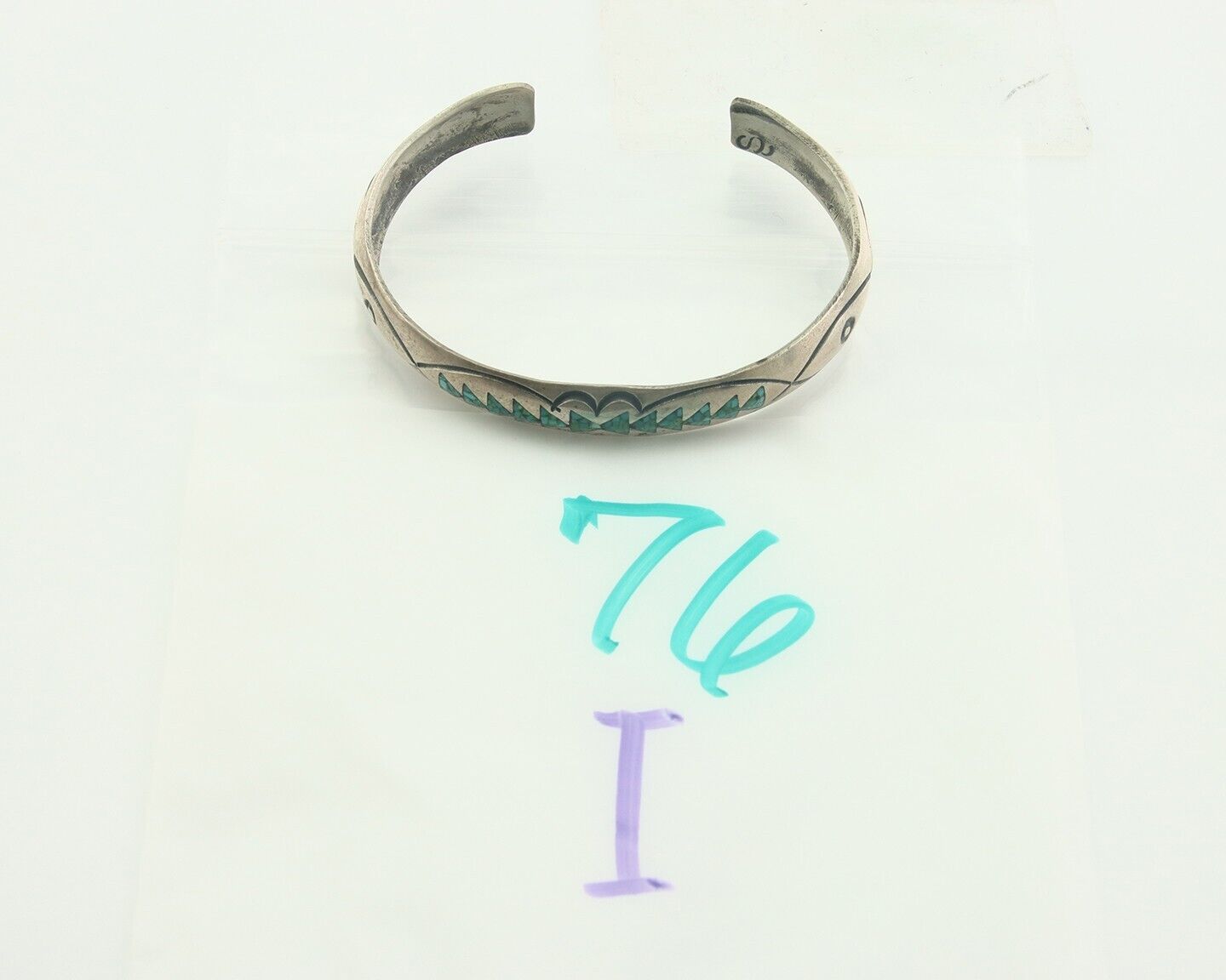 Navajo Bracelet 925 Silver Inlaid Turquoise Cuff Artist Signed Stanley Bain C.80