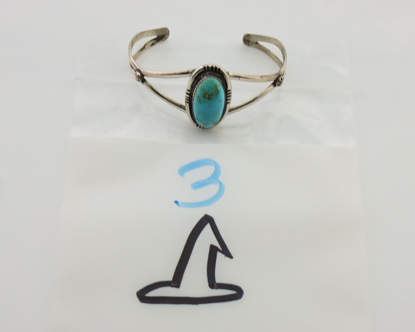 Navajo Bracelet 925 Silver Kingman Turquoise Artist Signed IJC C.80's