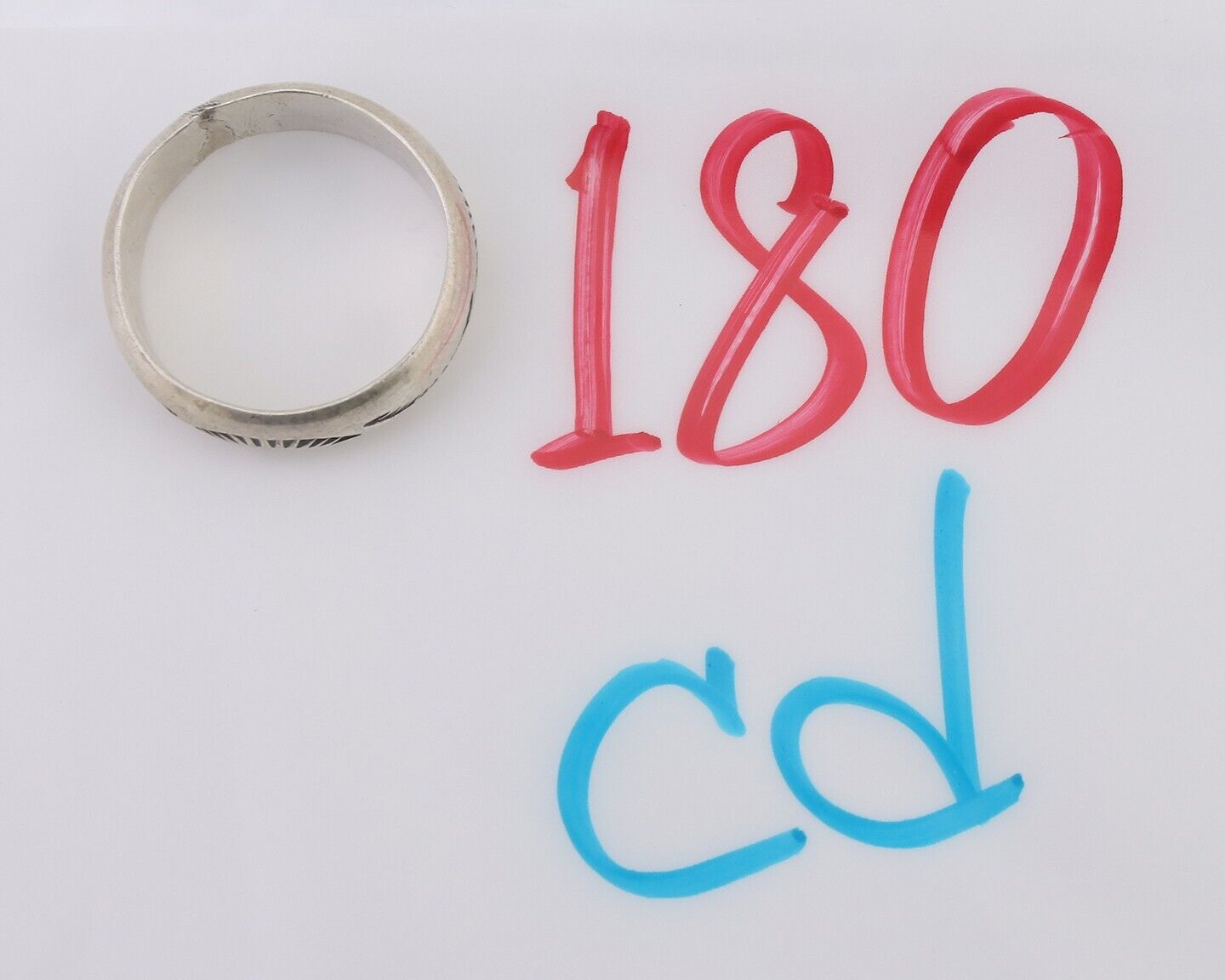 Navajo Hand Stamped Band 925 Silver 6.0 mm Signed Larry Chavez Size 9.0 C.80's