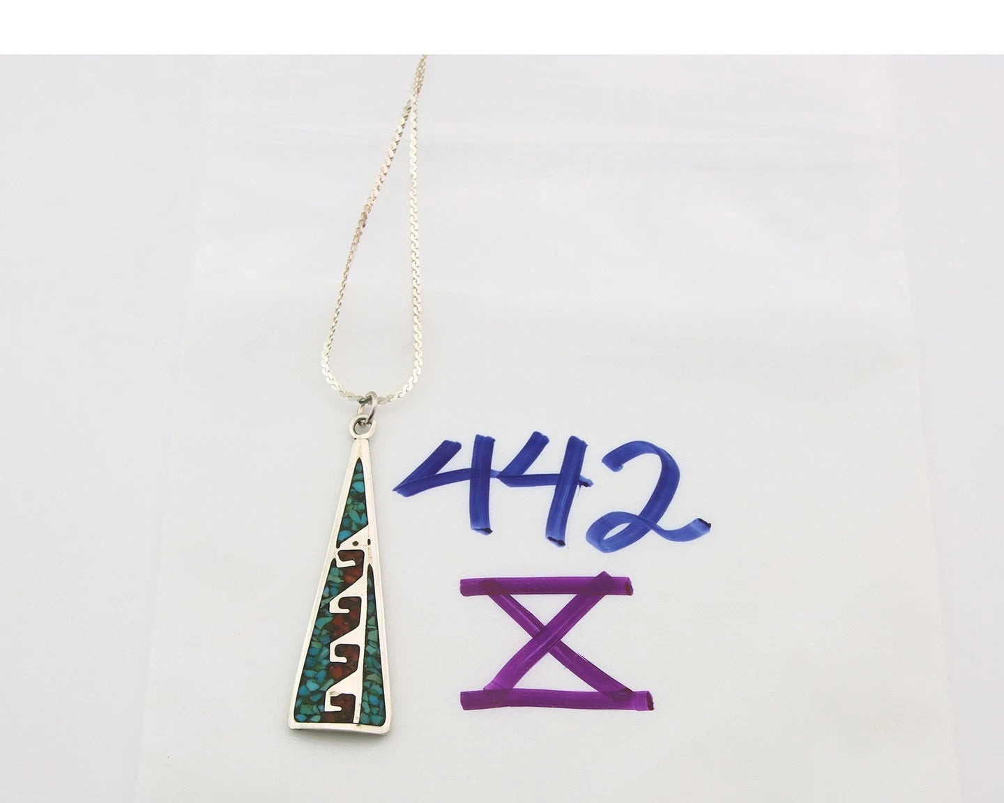 Navajo Necklace Sterling Silver Authentic Inlaid Gemstone Native American