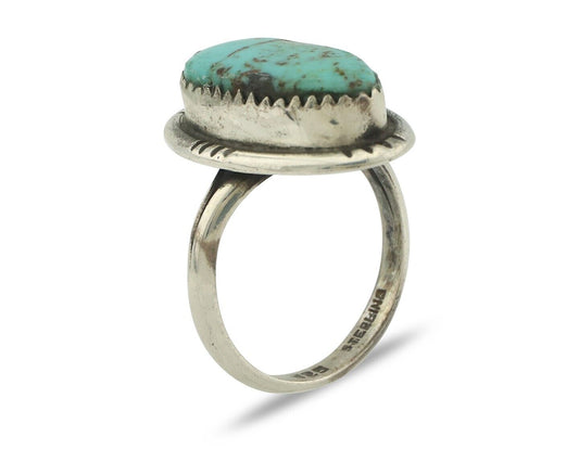Navajo Ring .925 Silver Natural Blue Turquoise Native American Artist C.80's