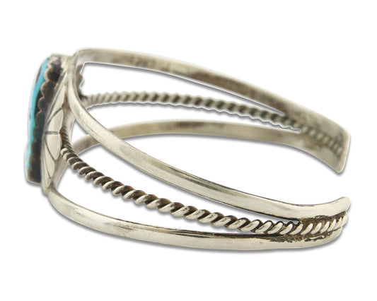 Vintage Navajo Bracelet 925 Silver Turquoise Handmade Signed L T Chee