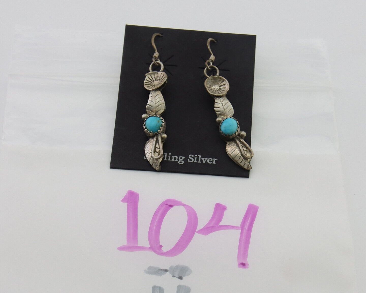 Navajo Dangle Earrings 925 Silver Natural Turquoise Native Artist C.80's