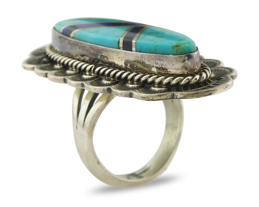 Vintage Navajo Ring 925 Sterling Silver Turquoise Signed M Begay Size 7.75