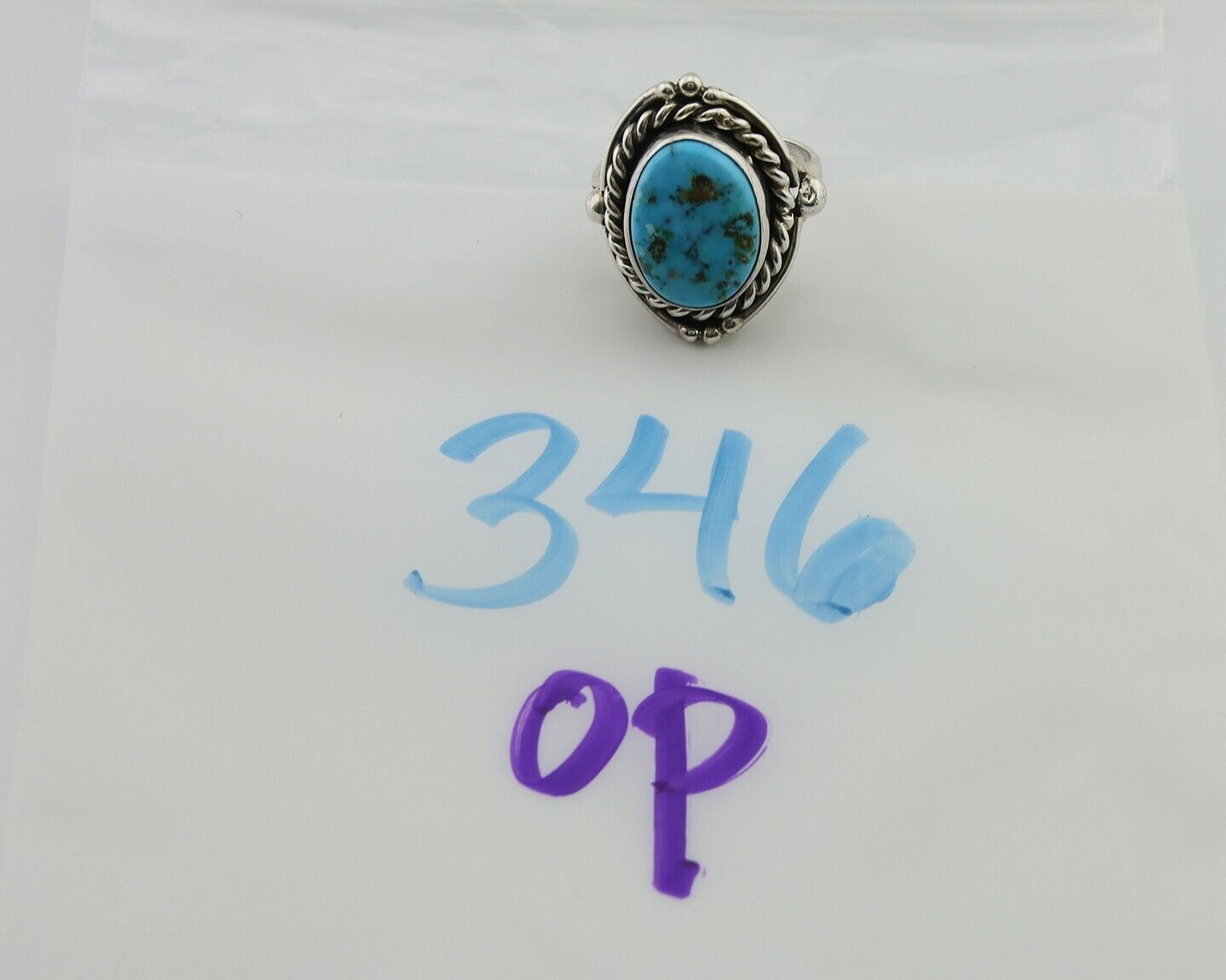 Navajo Ring 925 Silver Blue Turquoise Native American Artist C.80's