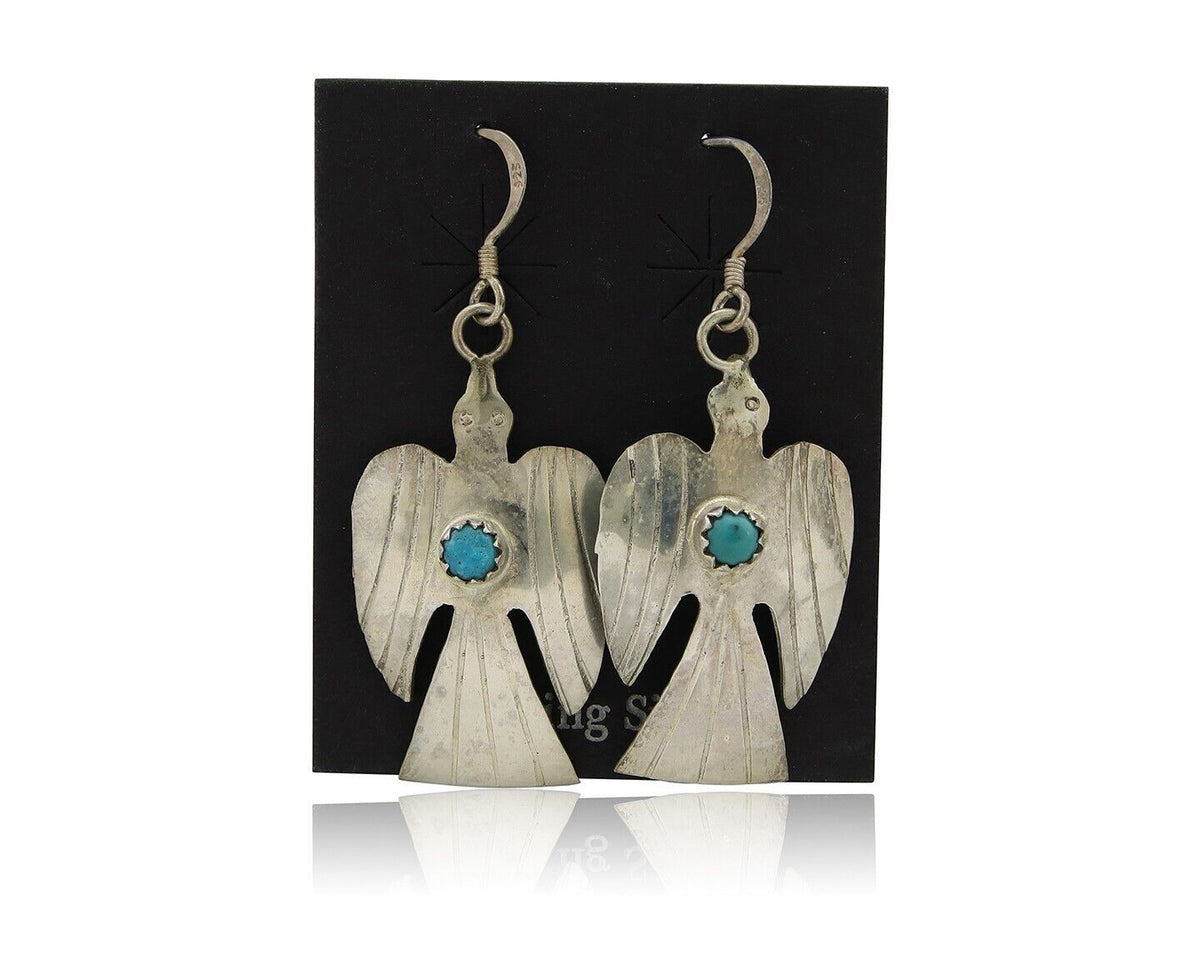 Navajo Thunderbird Earrings 925 Silver Natural Turquoise Native Artist C.80's