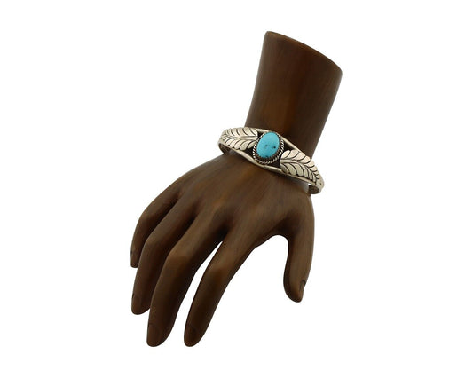 Navajo Handmade Bracelet 925 Silver Natural Blue Turquoise Artist Signed E C.80s