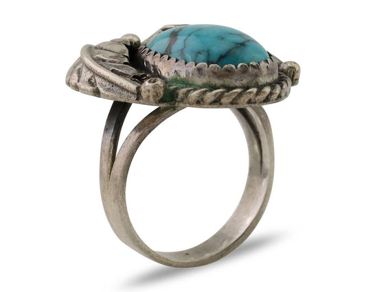 Navajo Handmade Ring 925 Silver Blue Turquoise Native American Artist C.80's