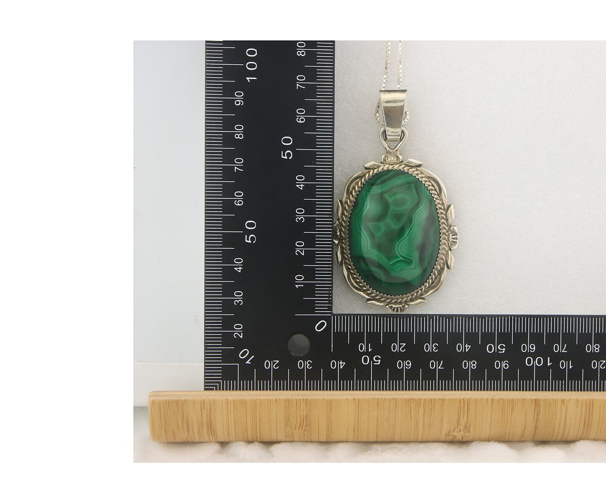 Navajo Sterling Silver Necklace Malachite Authentic Vintage Signed TALHAT