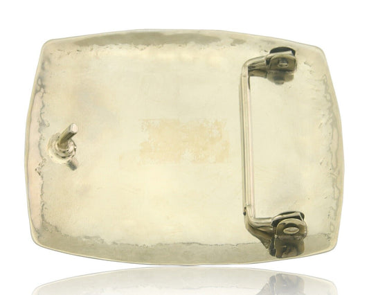 Navajo Belt Buckle .999 Nickel Agate Native Artist Handmade 2.5 x 3.0 in C.80s