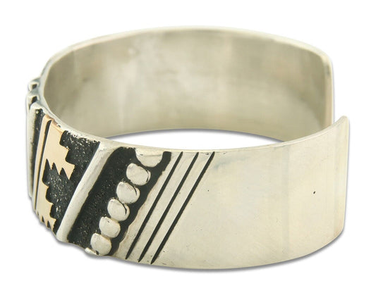 Navajo Bracelet Gold & 925 Silver Handmade 16 mm Wide Signed Thomas Singer C80s
