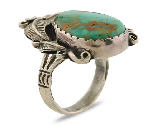 Navajo Ring 925 Sterling Natural Royston Turquoise Native Artist C.80's Size 7.0