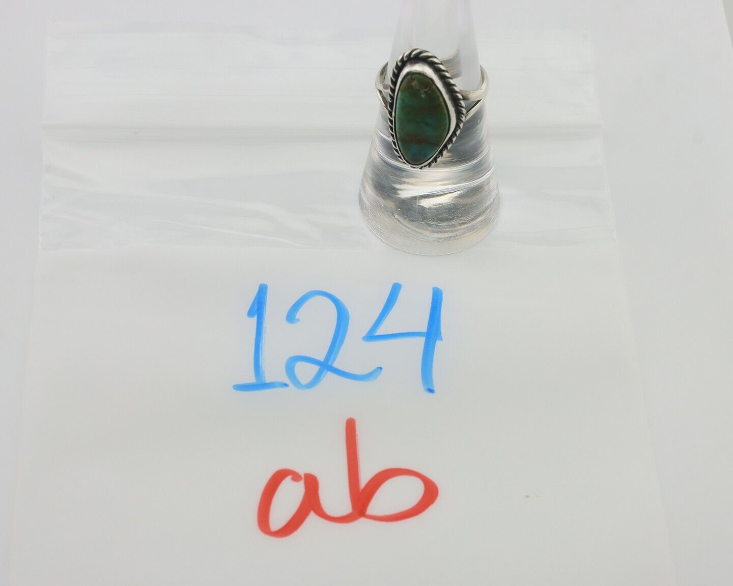 Navajo Ring 925 Silver Blue Gem Turquoise Artist Signed Rabbit Stick C.80's