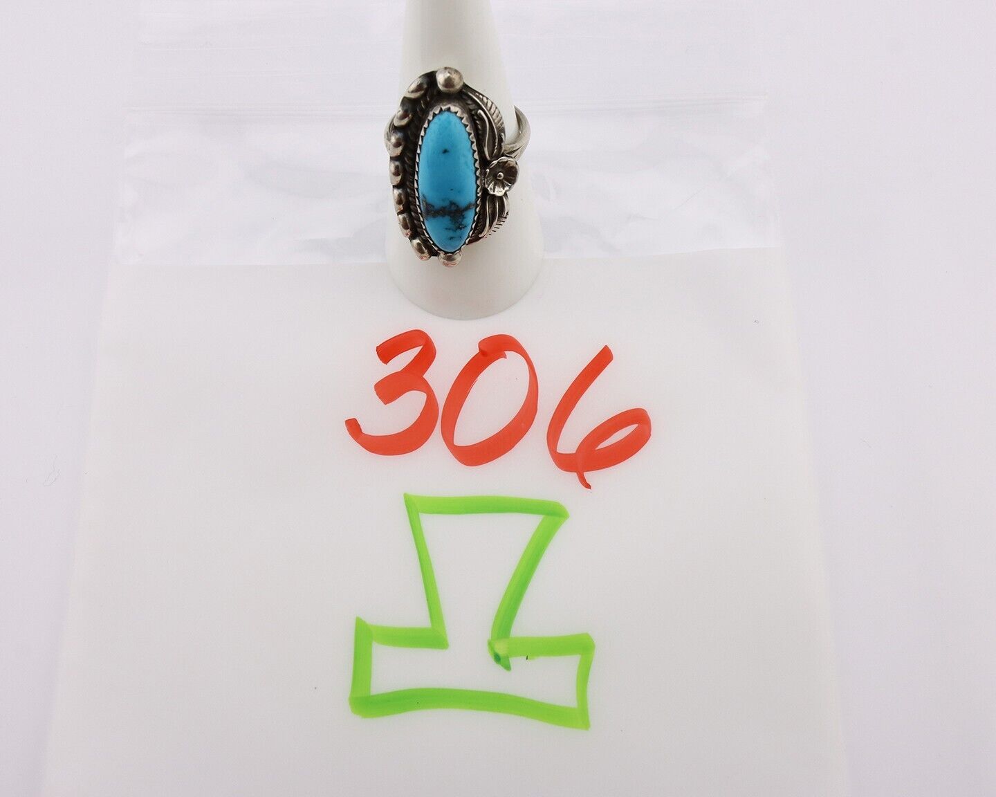 Navajo Ring 925 Silver Sleeping Beauty Turquoise Signed SC C.80's