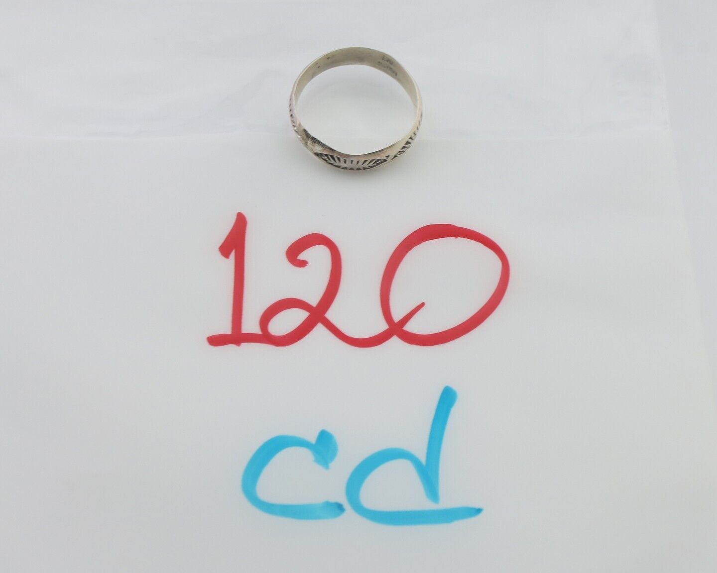 Navajo Hand Stamped Band 925 Silver 5.0 mm Signed Larry Chavez Size 6.0 C.80's