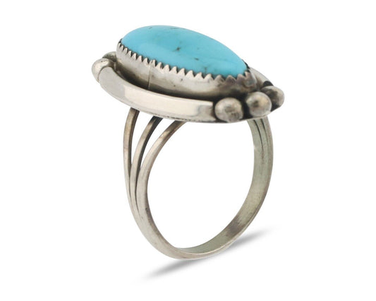 Navajo Ring .925 Silver Sleeping Beauty Turquoise Signed SkyStone Creations C80s