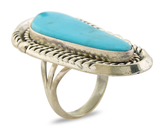 Navajo Ring 925 Sterling Natural Blue Turquoise Signed Ben S C.80's Size 9.0