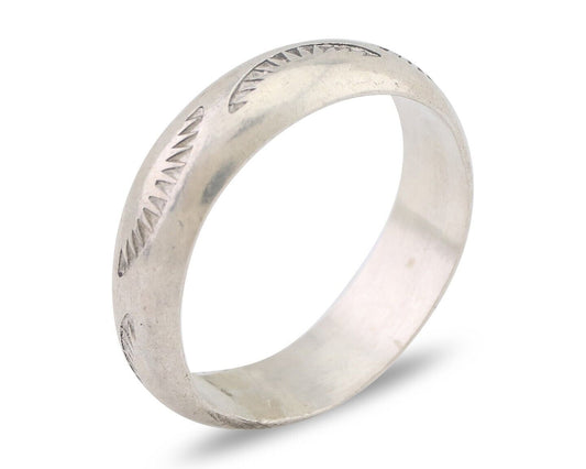 Navajo Hand Stamped Band 925 Silver 6.0 mm Signed Larry Chavez Size 10.25 C.80's
