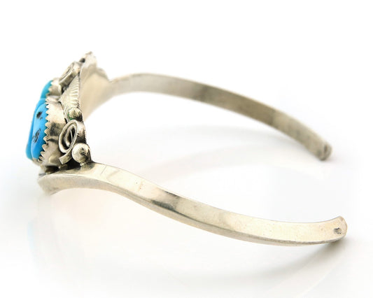 Navajo Cuff Bracelet Sterling Silver Natural Turquoise Signed Justin Morris