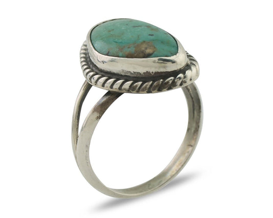 Navajo Ring 925 Silver Blue Gem Turquoise Artist Signed Rabbit Stick C.80's