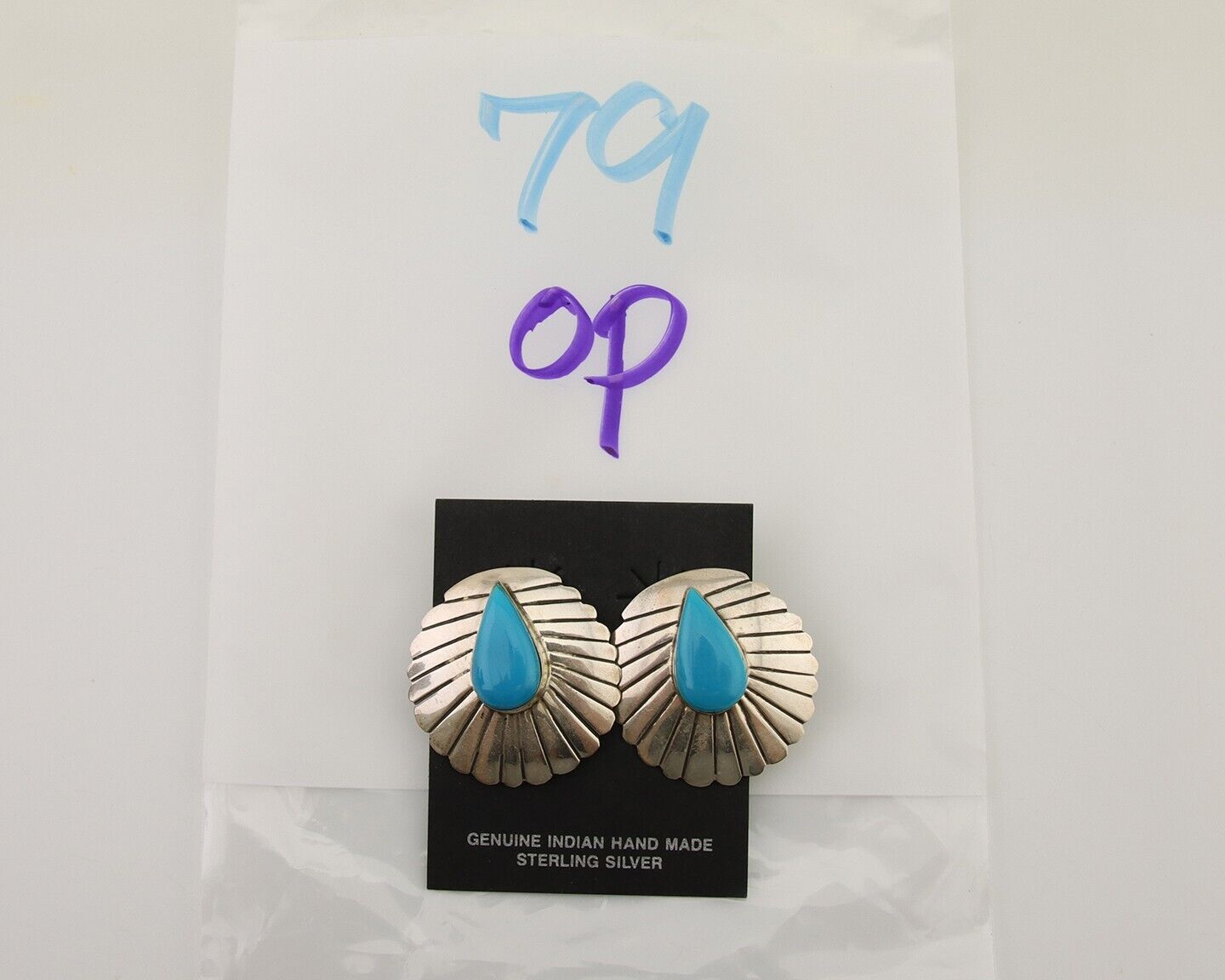 Navajo Earrings 925 Silver Natural Blue Native American Artist C.80's