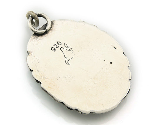 Navajo Pendant Sterling Silver Natural Gemstone Vintage Signed Bull Head
