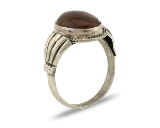 Navajo Handmade Ring 925 Silver Natural High Grade Fire Opal Native Artist C.80s