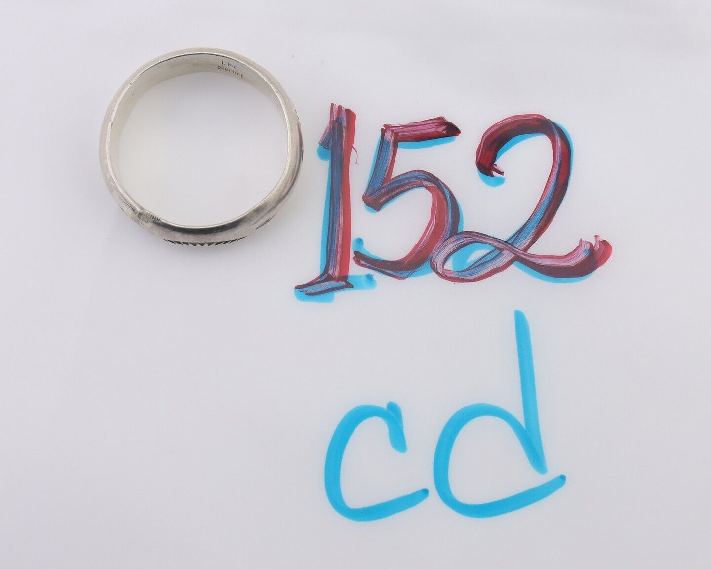 Navajo Hand Stamped Band 925 Silver 6.0 mm Signed Larry Chavez Size 9.75 C.80's