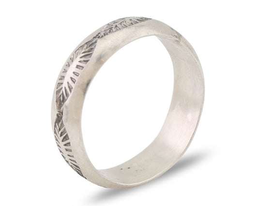 Navajo Hand Stamped Band 925 Silver 6.0 mm Signed Larry Chavez Size 9.25 C.80's