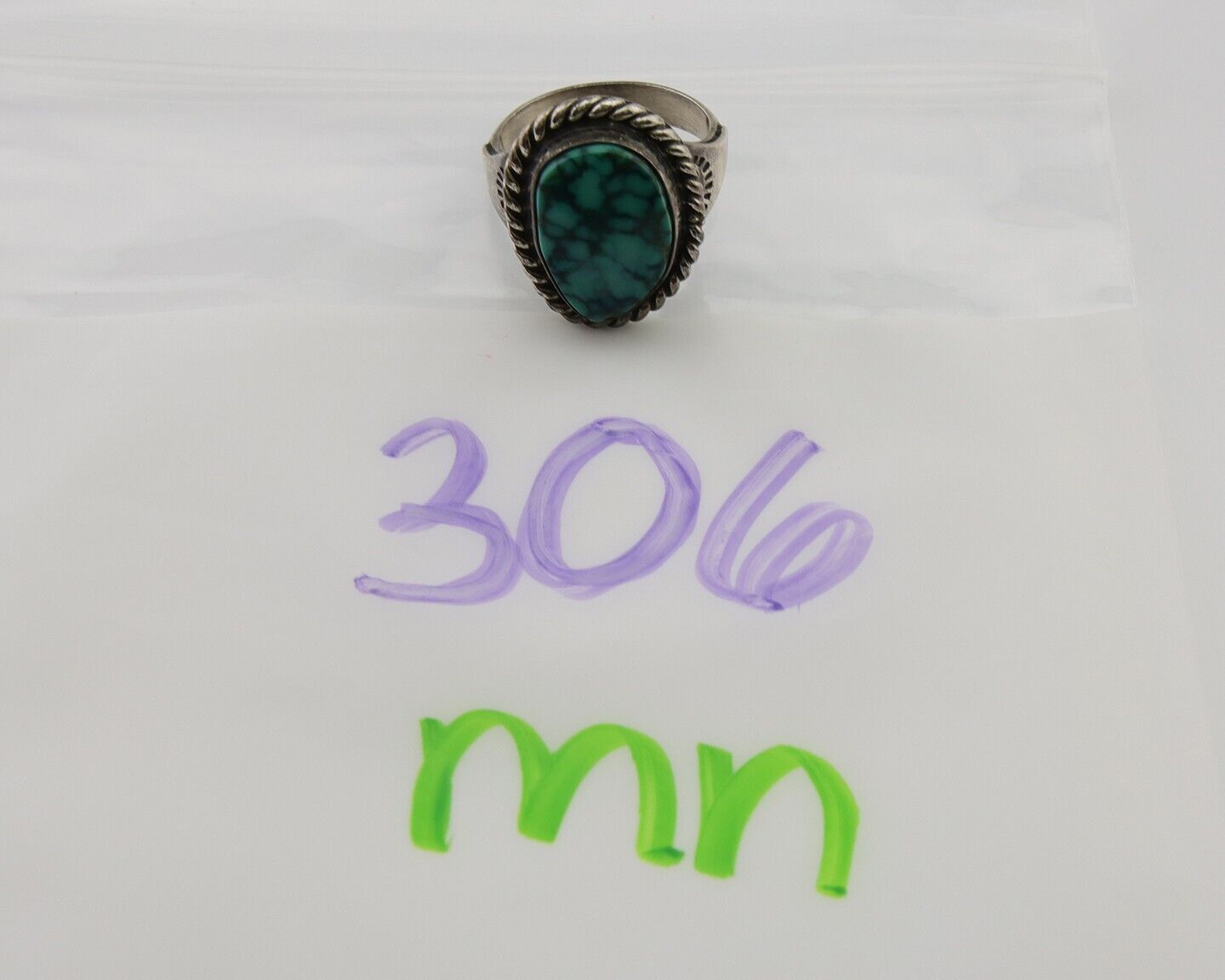 Navajo Ring 925 Silver Spiderweb Turquoise Signed Sunset C.80's