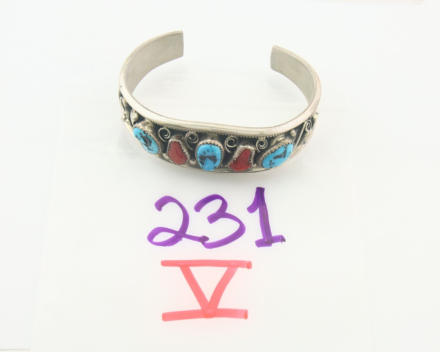 Vintage Navajo Bracelet 925 Silver Handmade Authentic Gemstone Signed JM