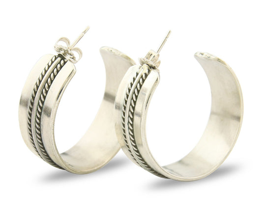 Navajo Hoop Earrings Sterling Silver Vintage Authentic Signed Ron Yazzie