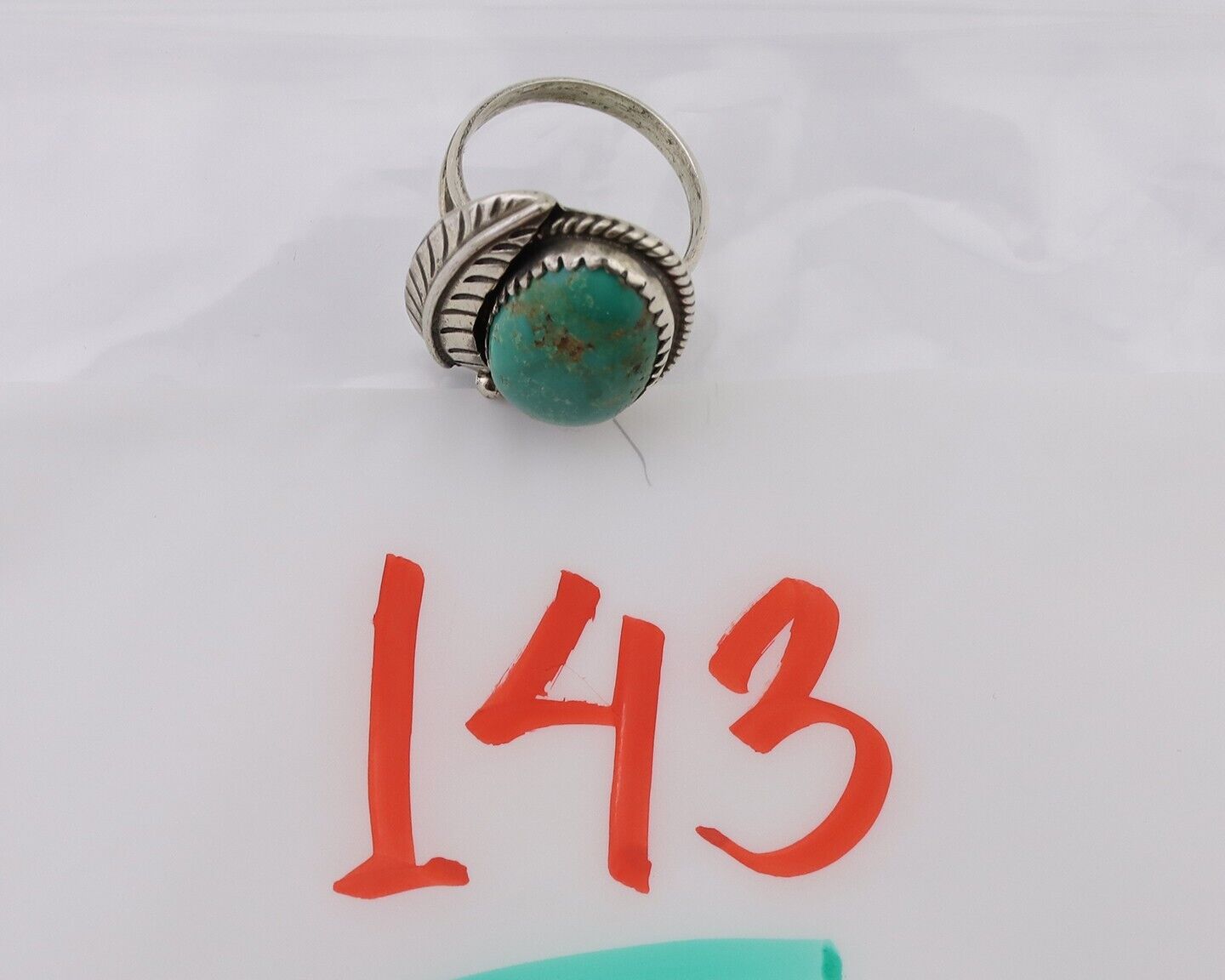 Navajo Ring 925 Silver Green Kingman Turquoise Native American Artist C.80's