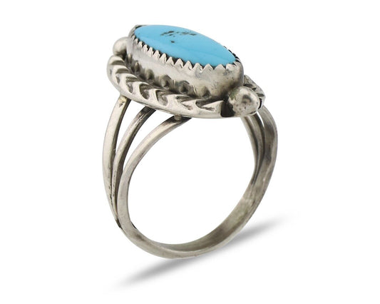 Navajo Ring .925 Silver Sleeping Beauty Turquoise Signed SkyStone Creations C80s