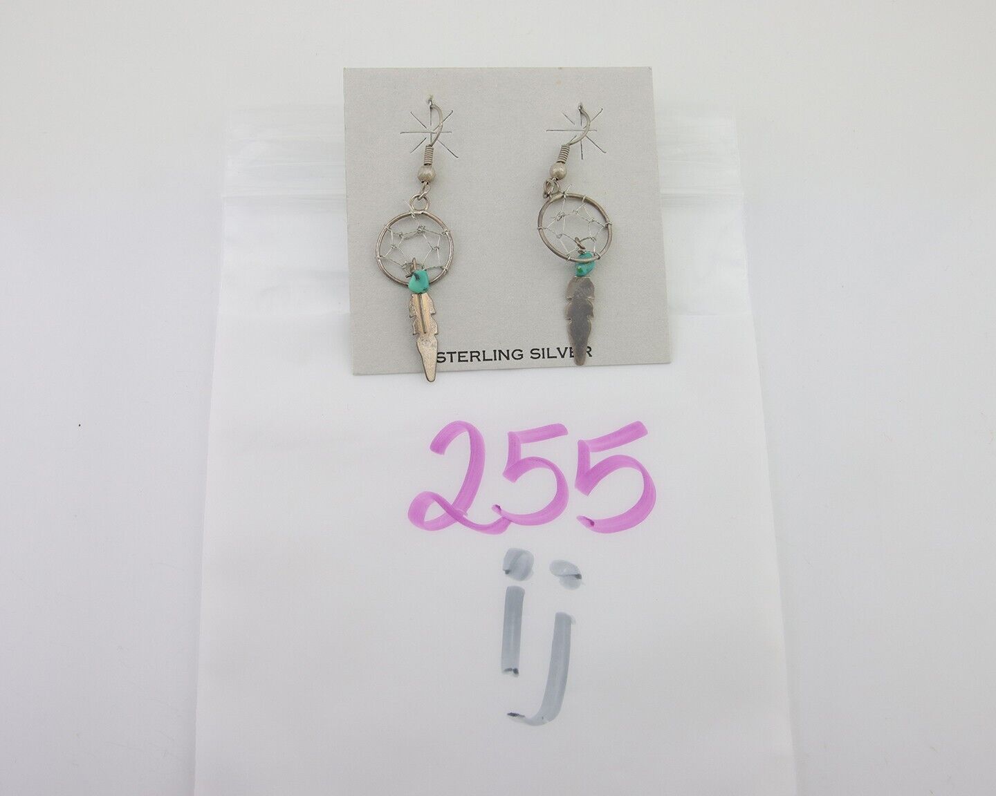 Navajo Dangle Dream Catcher Earrings 925 Silver Blue Turquoise Native Artist C80