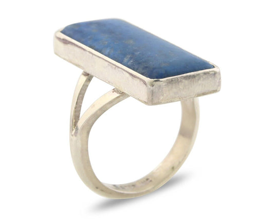 Navajo Ring 925 Sterling Lapis Handmade Native Artist C.80's Size 6.0