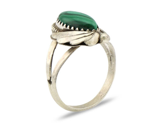 Navajo Ring 925 Silver Natural Malachite Artist Signed Justin Morris C.80's